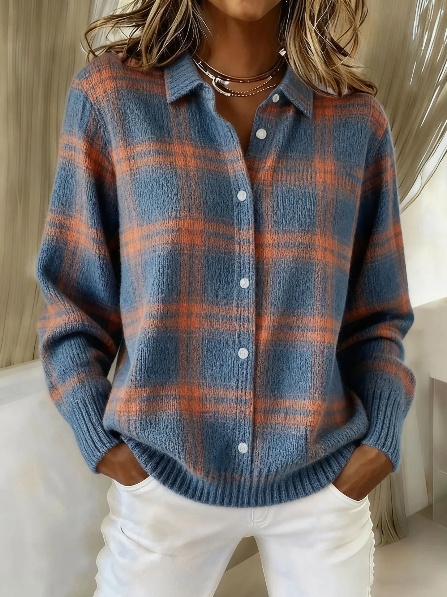 Valentina Casual Contrast Retro Plaid Sweater