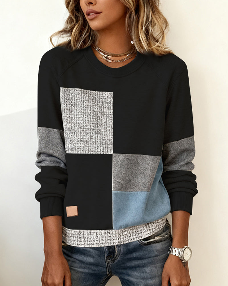 Blair® | Casual Contrast Color Crew Neck Sweatshirt
