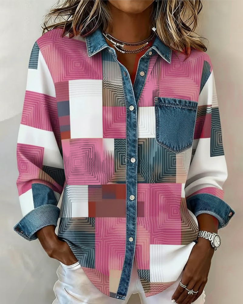 Blair® | Color Block Shirt Fashionable Collar