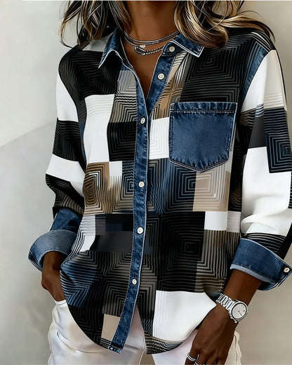 Blair® | Color Block Shirt Fashionable Collar