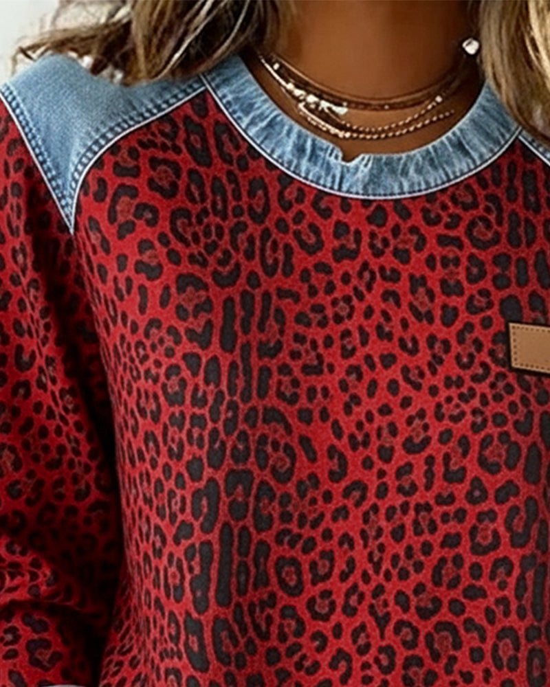 Blair® | Sweatshirt Leopard Print Denim Patchwork
