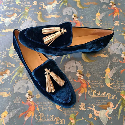 Hannah | Midnight Elegance Loafers with Champagne Tassels