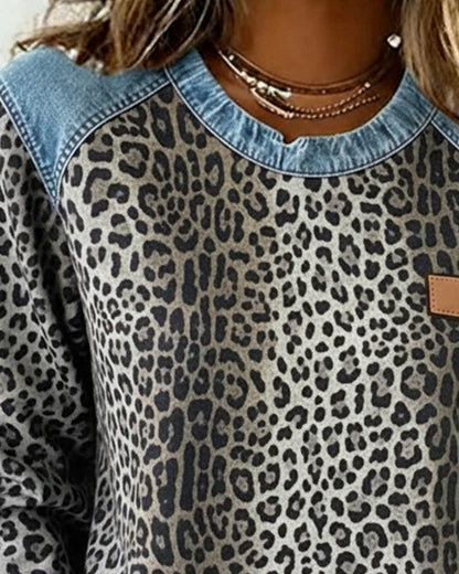 Blair® | Sweatshirt Leopard Print Denim Patchwork