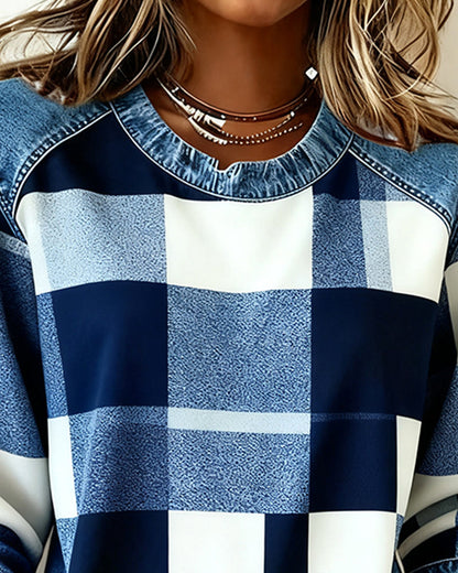 Blair® | Sweatshirt with Check Patchwork and Contrast Color