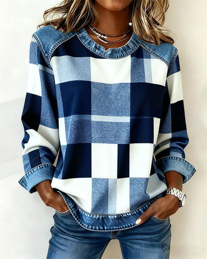 Blair® | Sweatshirt with Check Patchwork and Contrast Color