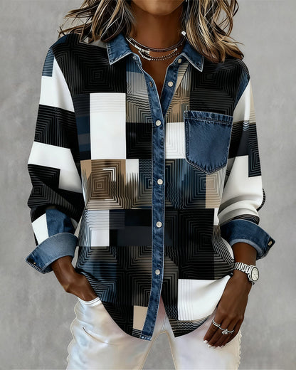 Blair® | Color Block Shirt Fashionable Collar