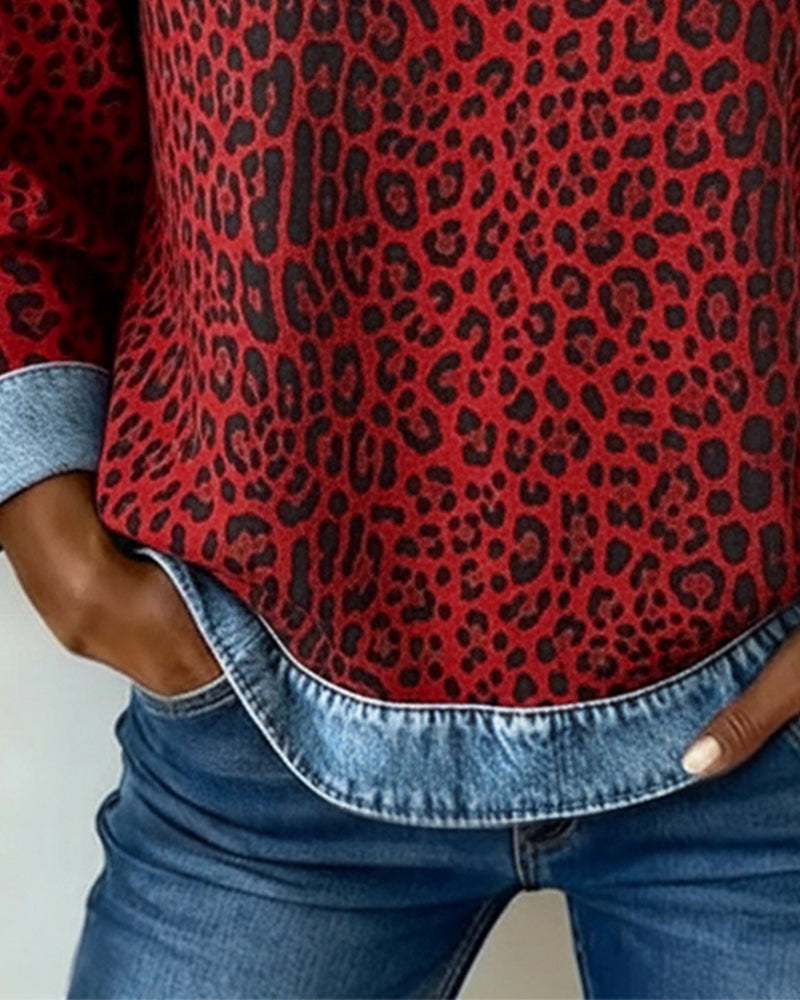 Blair® | Sweatshirt Leopard Print Denim Patchwork
