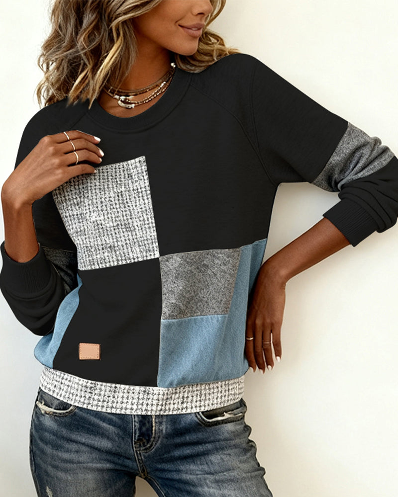 Blair® | Casual Contrast Color Crew Neck Sweatshirt