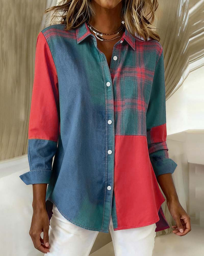 Blair® | Shirt with Notched Collar and Checked Contrast Design