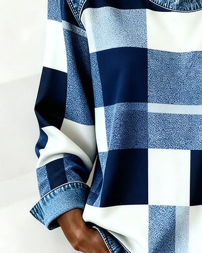 Blair® | Sweatshirt with Check Patchwork and Contrast Color