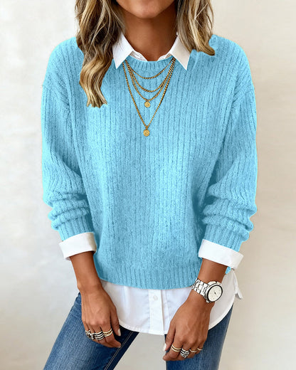 Blair® | Sweater With Shirt Collar And Patchwork Design