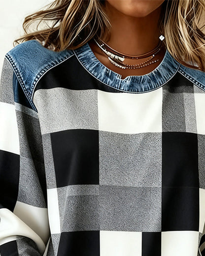 Blair® | Sweatshirt with Check Patchwork and Contrast Color