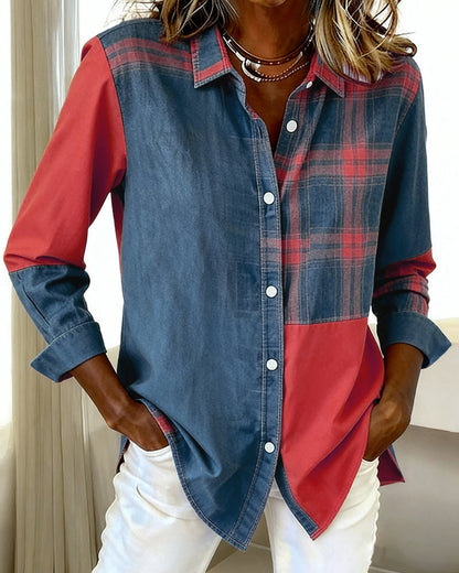 Blair® | Shirt with Notched Collar and Checked Contrast Design