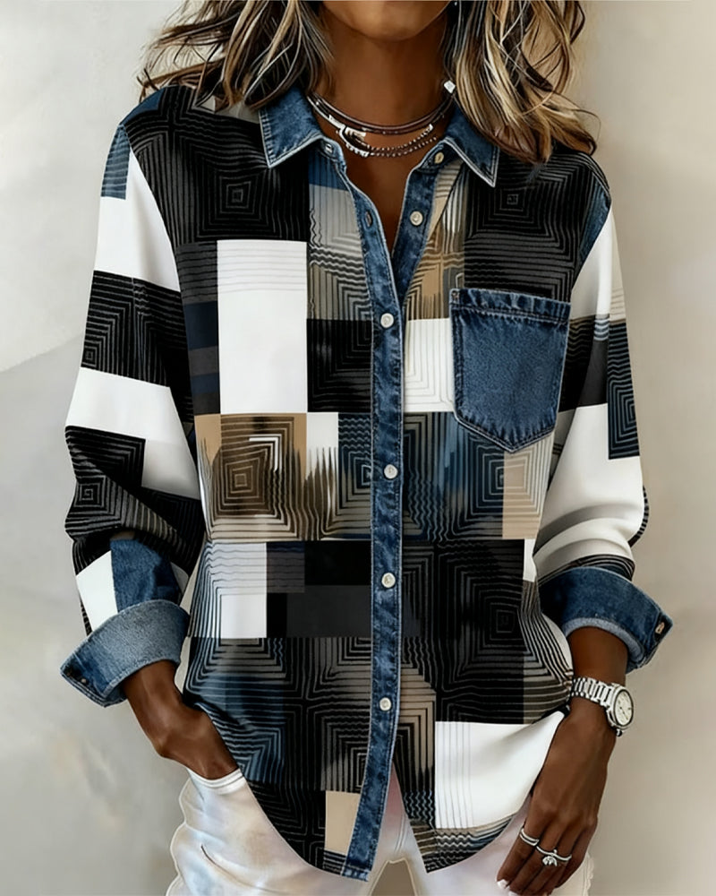 Blair® | Color Block Shirt Fashionable Collar