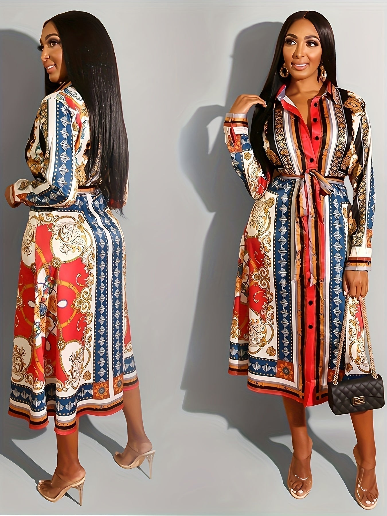 Marigold - Mid-Calf Long Sleeve Shirt Dress