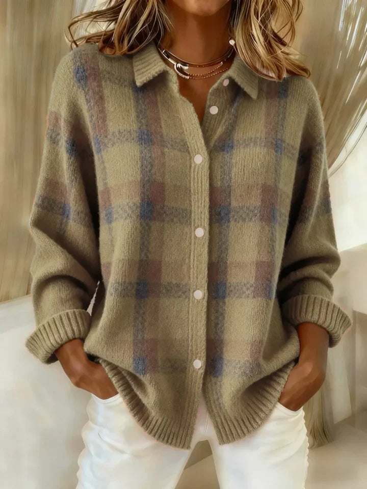 Valentina Casual Contrast Retro Plaid Sweater