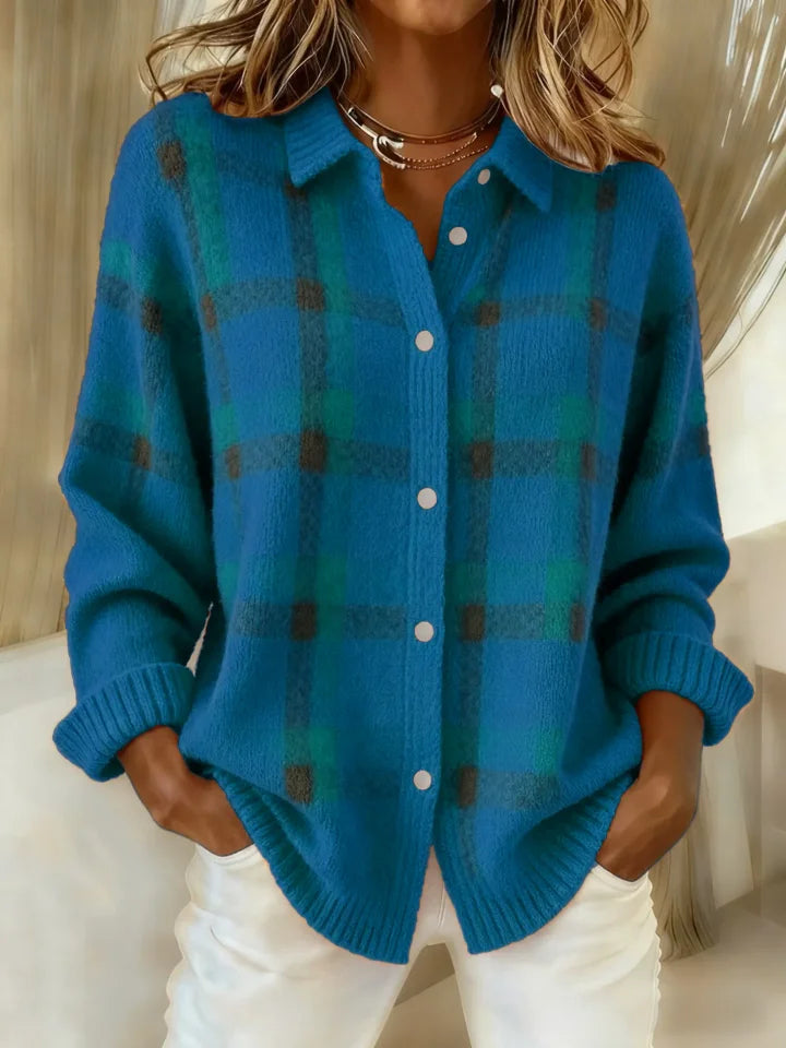 Valentina Casual Contrast Retro Plaid Sweater