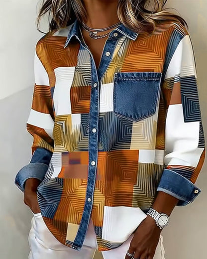 Blair® | Color Block Shirt Fashionable Collar