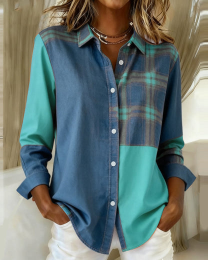 Blair® | Shirt with Notched Collar and Checked Contrast Design