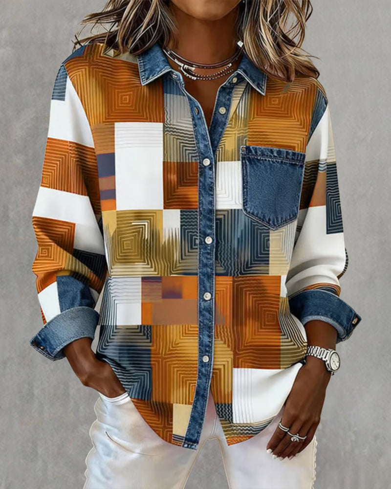 Blair® | Color Block Shirt Fashionable Collar