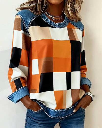 Blair® | Sweatshirt with Check Patchwork and Contrast Color