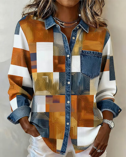 Blair® | Color Block Shirt Fashionable Collar