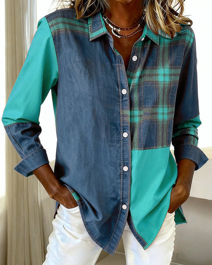 Blair® | Shirt with Notched Collar and Checked Contrast Design