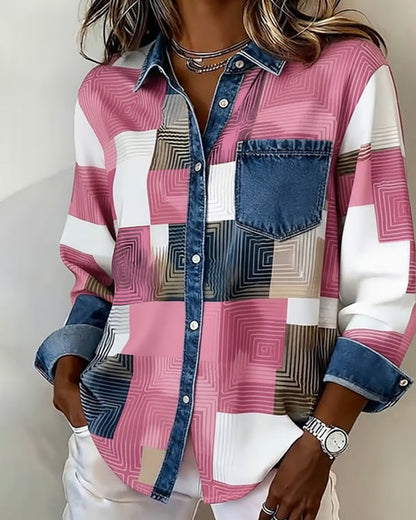 Blair® | Color Block Shirt Fashionable Collar
