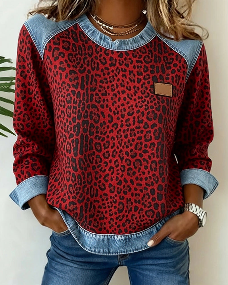 Blair® | Sweatshirt Leopard Print Denim Patchwork