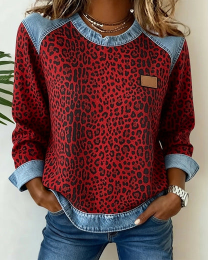 Blair® | Sweatshirt Leopard Print Denim Patchwork