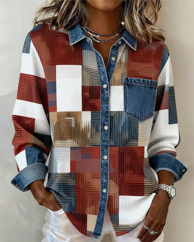 Blair® | Color Block Shirt Fashionable Collar