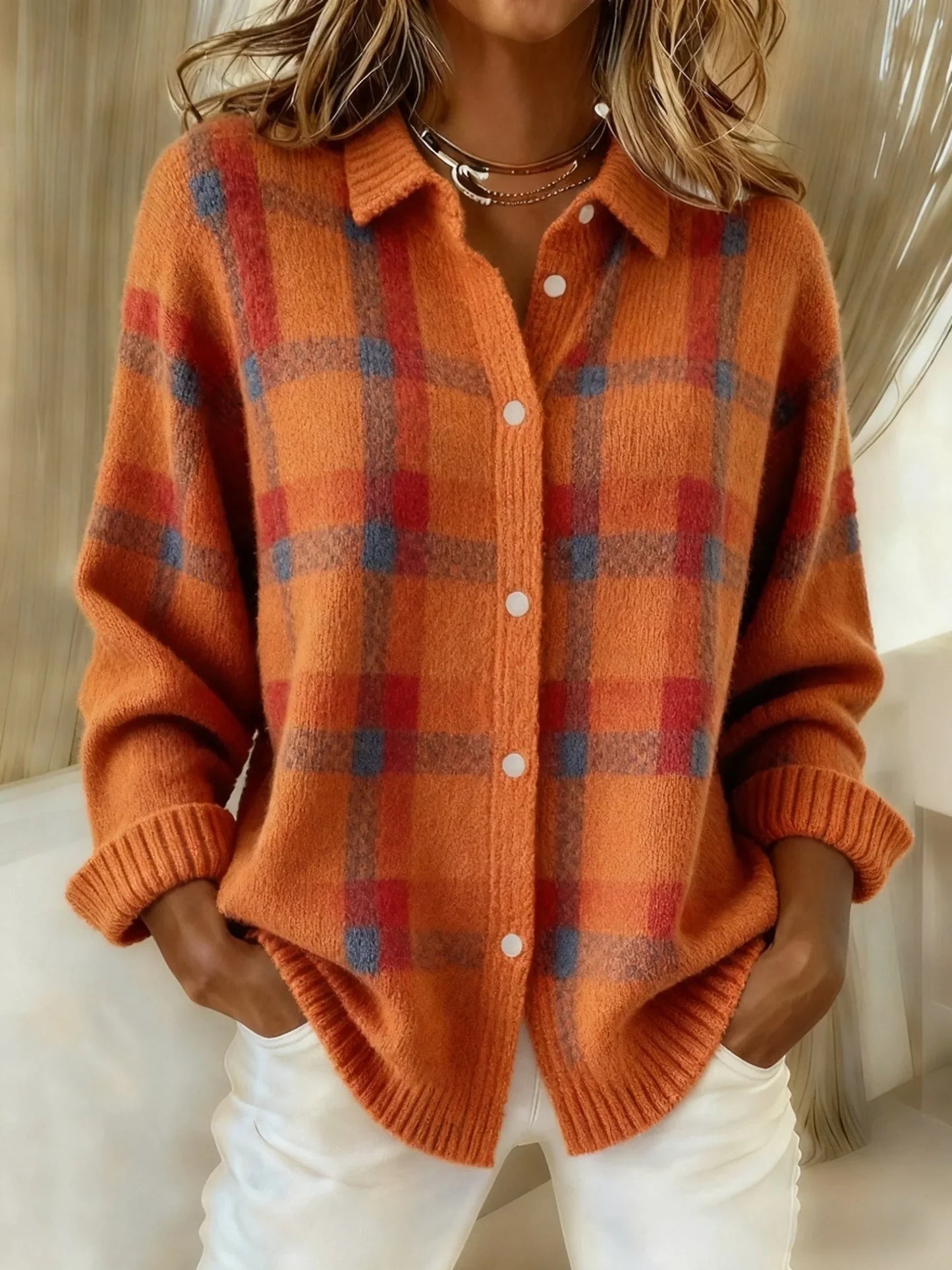 Valentina Casual Contrast Retro Plaid Sweater