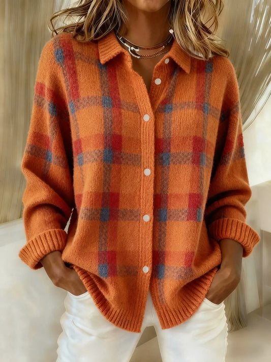 Valentina Casual Contrast Retro Plaid Sweater