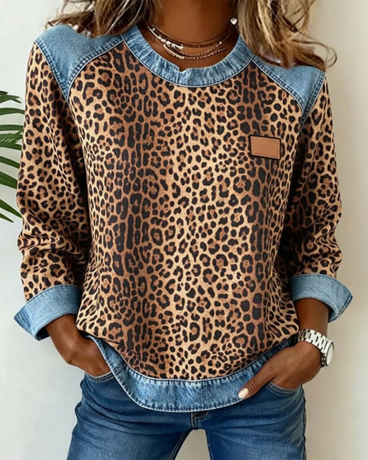 Blair® | Sweatshirt Leopard Print Denim Patchwork