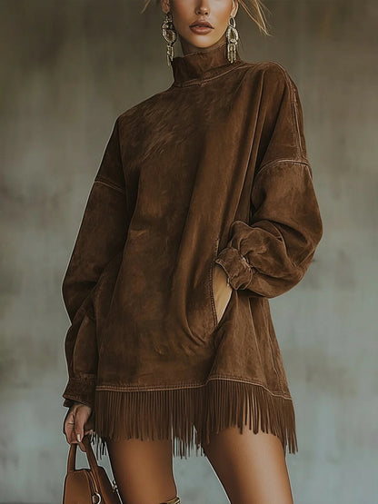 Nora | Cozy Suede Fringe Dress