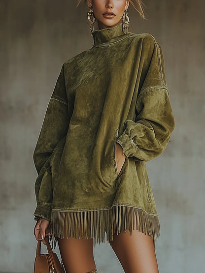Nora | Cozy Suede Fringe Dress