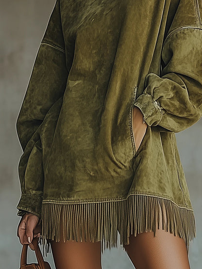 Nora | Cozy Suede Fringe Dress