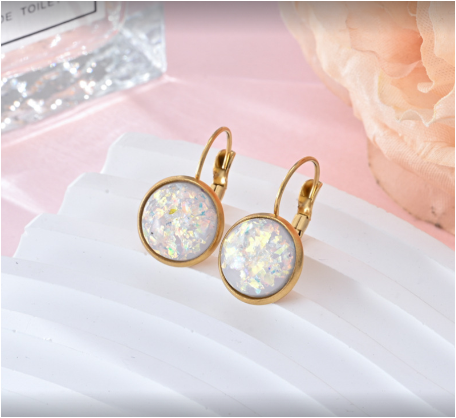 Vintage opal stone gold earrings