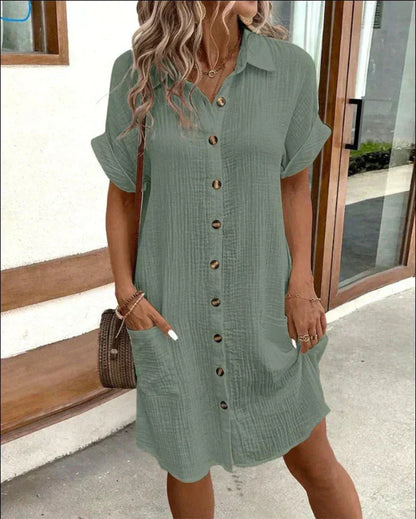Hailey - Women’s Retro Cotton Linen Shirt Dress
