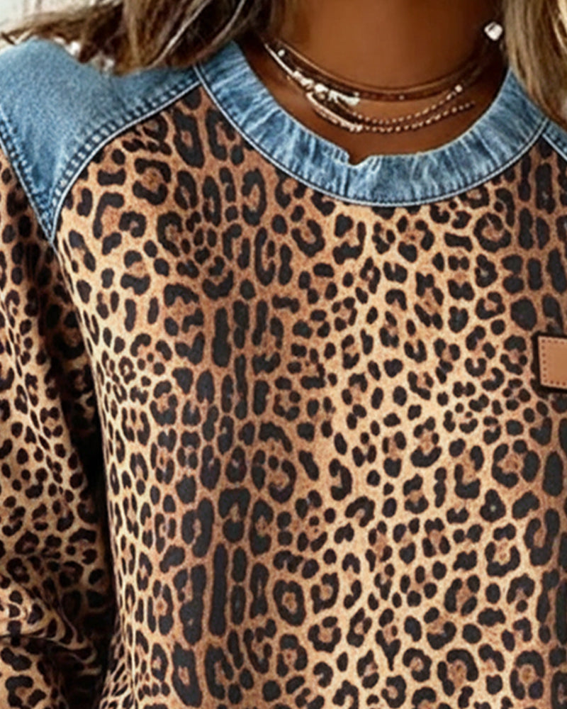 Blair® | Sweatshirt Leopard Print Denim Patchwork