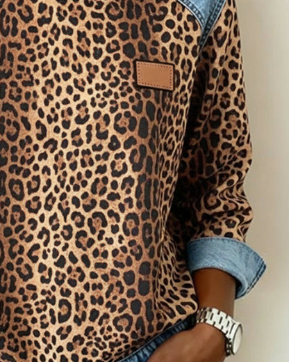 Blair® | Sweatshirt Leopard Print Denim Patchwork