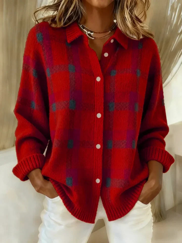 Valentina Casual Contrast Retro Plaid Sweater