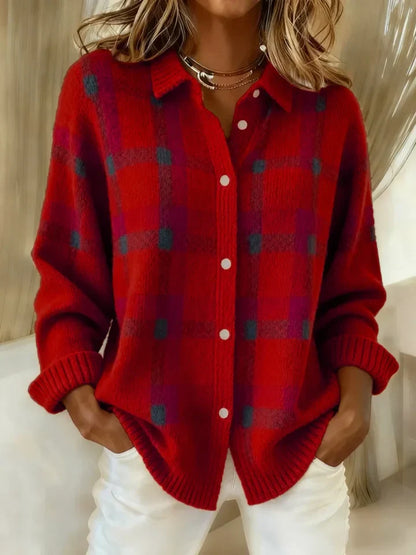 Valentina Casual Contrast Retro Plaid Sweater