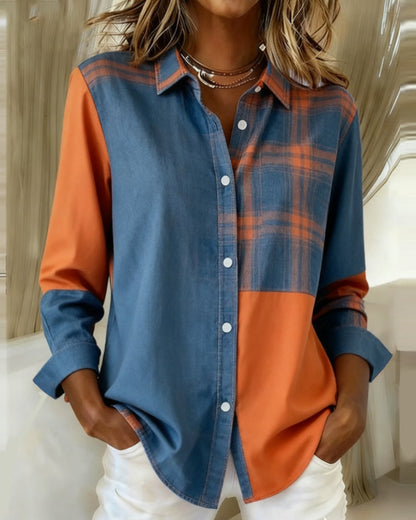 Blair® | Shirt with Notched Collar and Checked Contrast Design