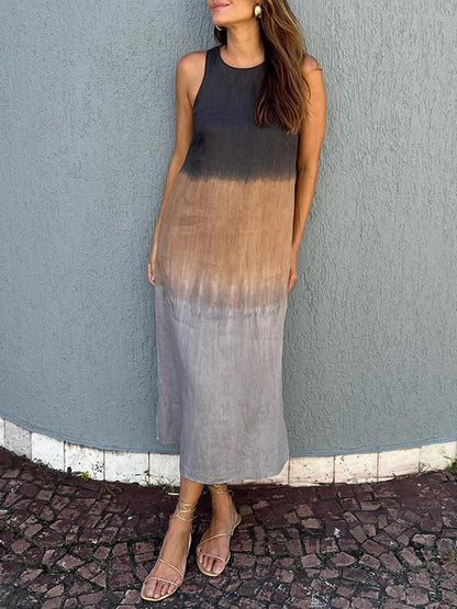 Briar - Casual Cotton Linen Side Split Long Dress
